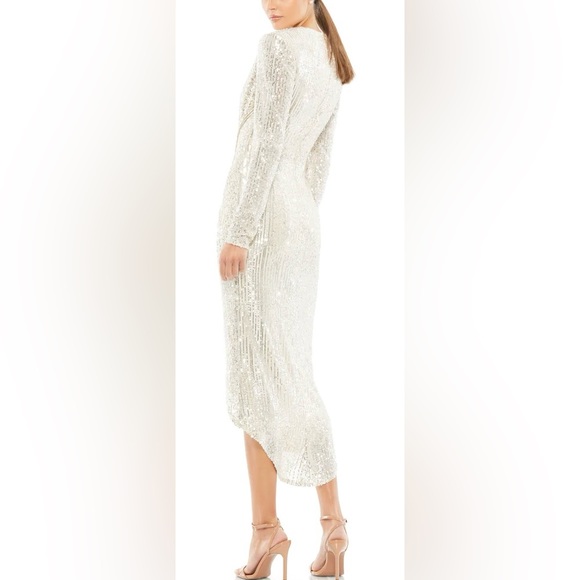 👗 NWT! Mac Duggal Sequin Knotted Hi Low Dress - Picture 3 of 11
